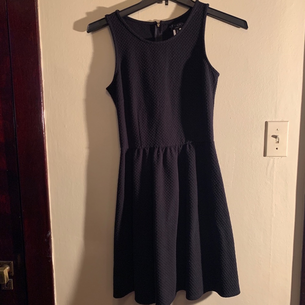 Navy Blue Sleeveless Textured Dress